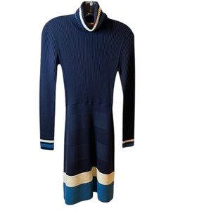 Tory Burch Blue Merino Wool Turtleneck Sweater Dress size XS (Missing Sash)